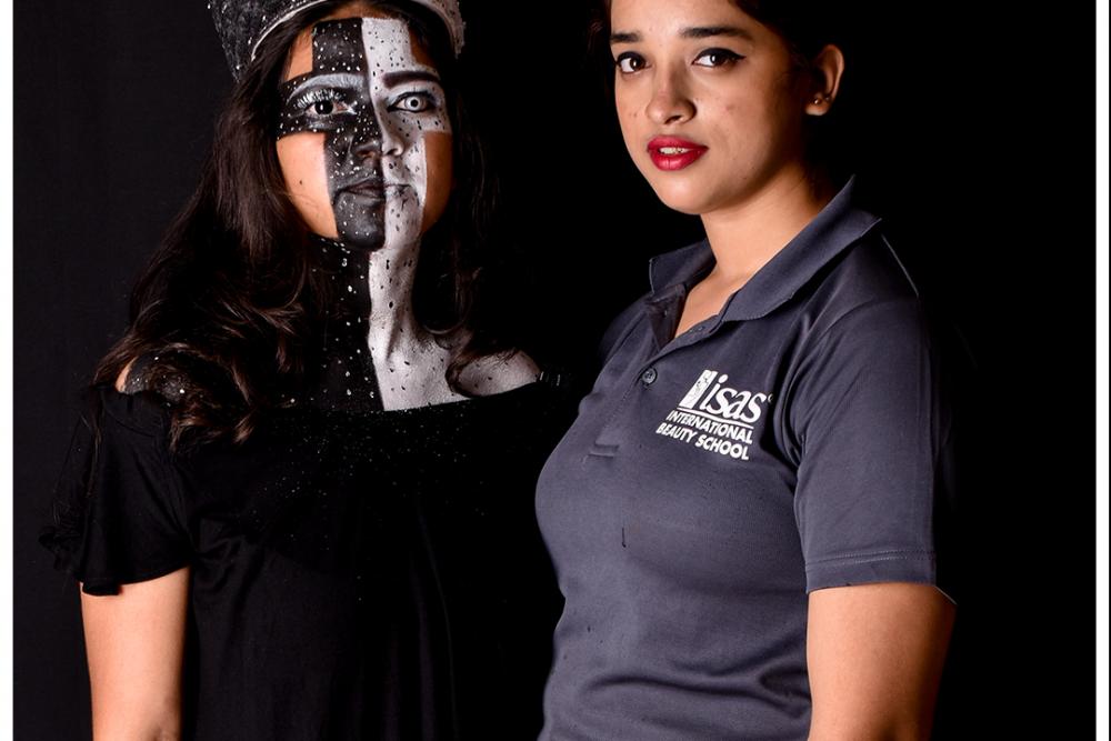 Things are not quite so simple always as black and white. Black and white makeup was done by Anushka Sawant ISAS student .